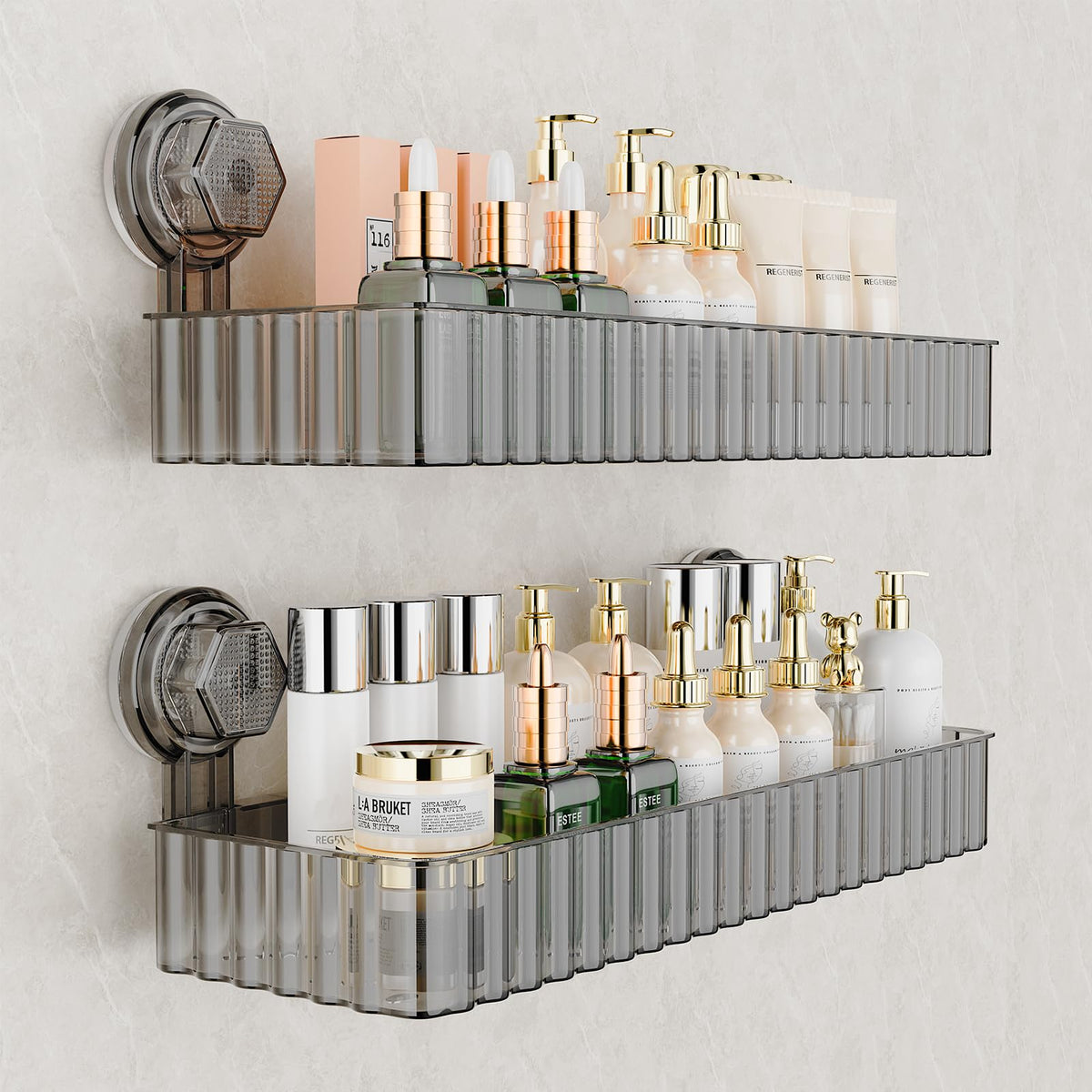 Shower Caddy Suction Cup Bathroom Shower Organizer for Bathroom Storage & Home Decor & Kitchen No Drilling Large Capacity Removable and Reusable Shower Shelves for Inside Shower. (clear, square)