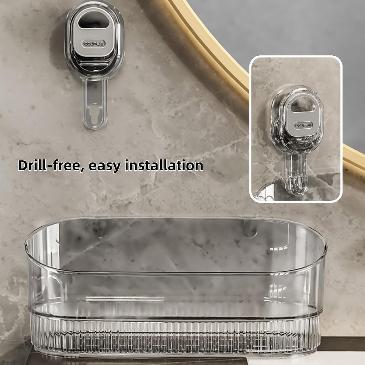 No‑Drill Wall Mount Large Storage Box with Wave‑Grip Suction Cups