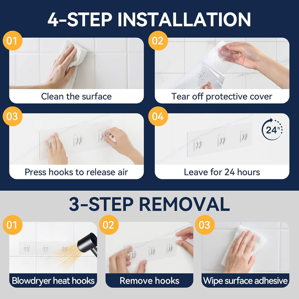 YASONIC 2-Pack Shower Caddy Adhesive Replacement - Transparent Shower Adhesive Strips, No Drilling Hooks for Bath Storage Shelves, Kitchen Racks, Basket & Soap Holder