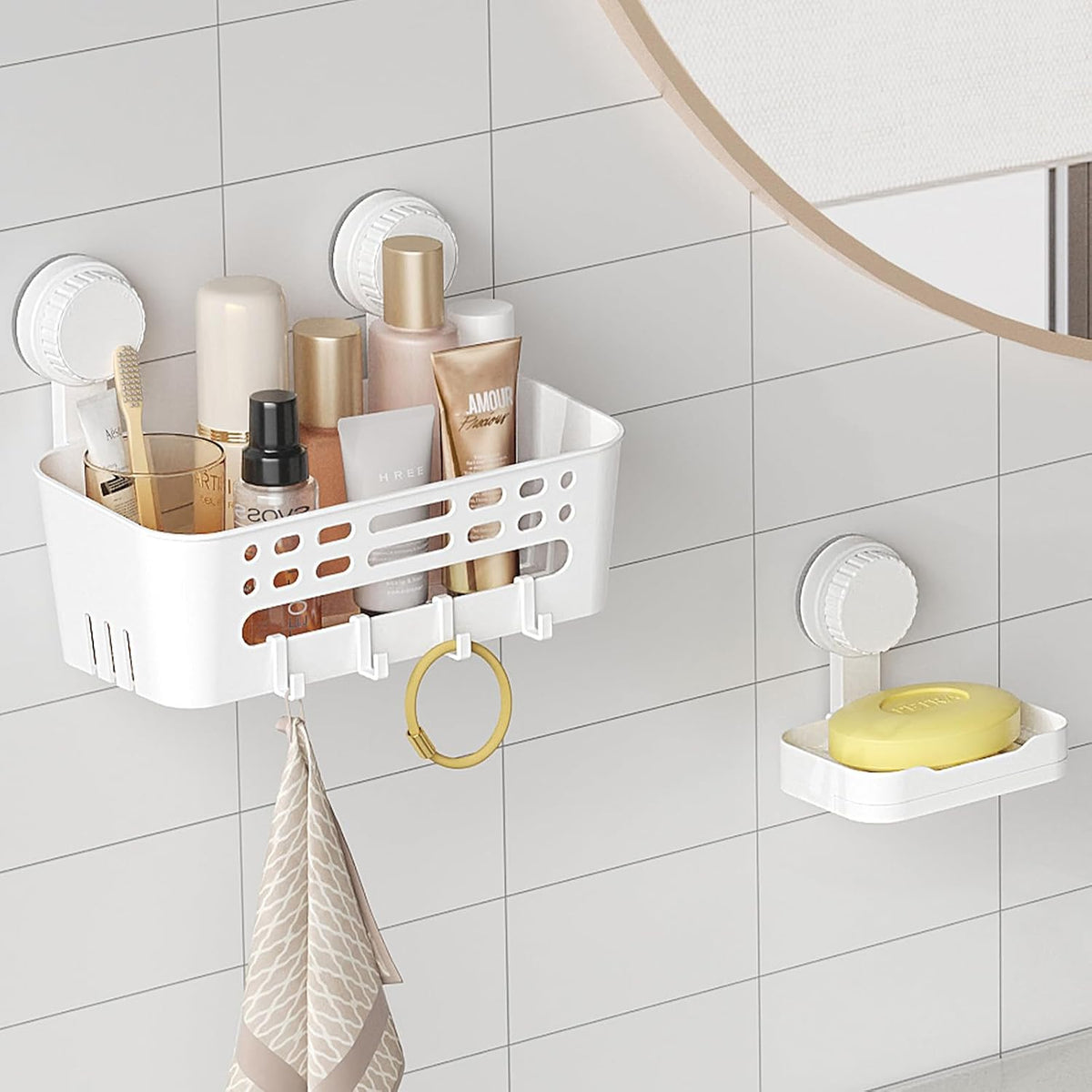 Lifewit Suction Cup Shower Caddy + Soap Dish, 26 cm/10"(L), Set of 2
