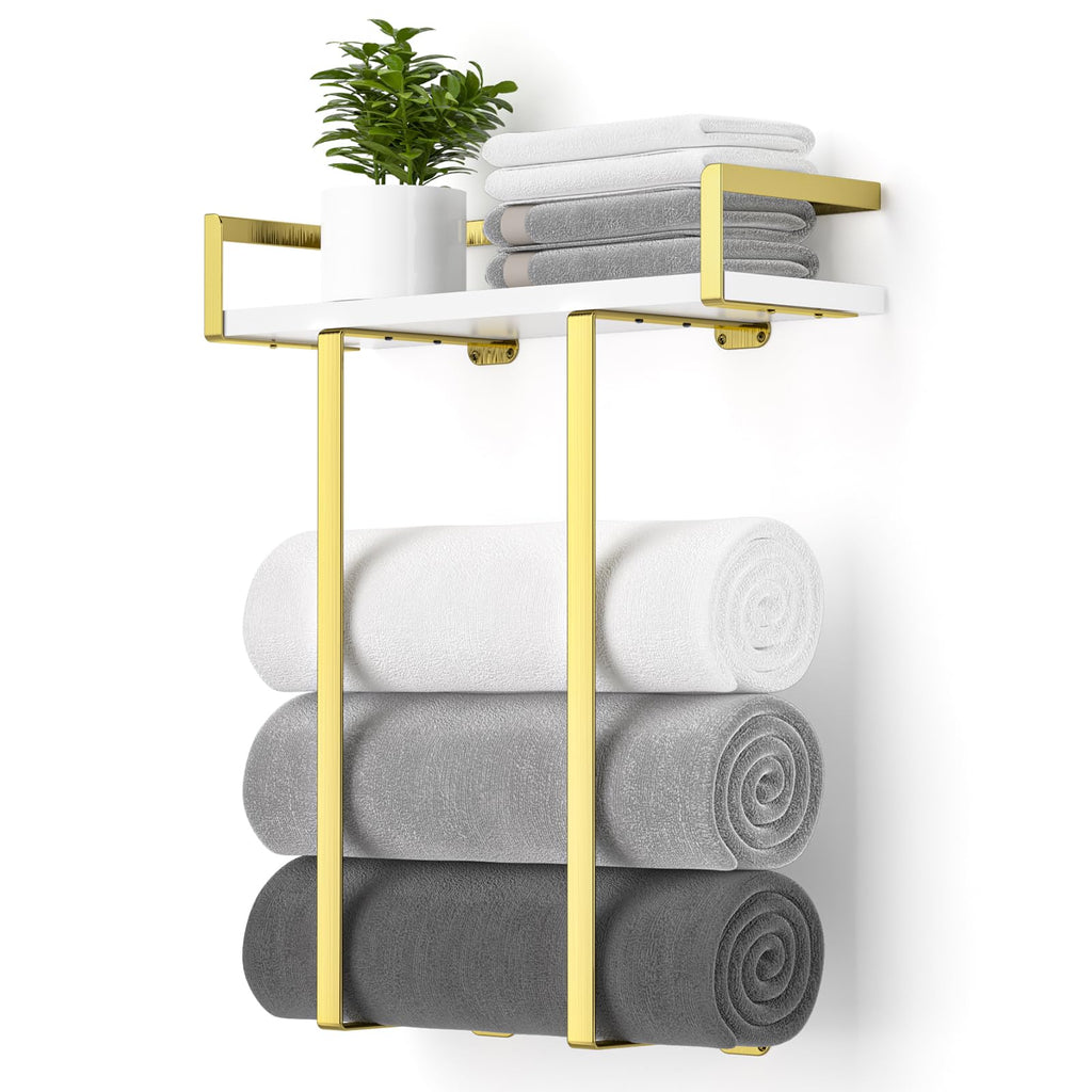Xstydes Towel Racks for Bathroom, Metal Towel Holder with Storage Basket,Wall Towel Rack for Rolled Towels, Towel Storage for Small Bathroom.
