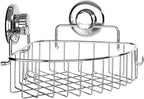 HASKO accessories Corner Shower Caddy with Suction Cups and 3M Adhesive Mounting Discs for porous surfaces - Stainless Steel Basket for Bathroom Storage (Chrome)