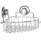 HASKO accessories Corner Shower Caddy with Suction Cups and 3M Adhesive Mounting Discs for porous surfaces - Stainless Steel Basket for Bathroom Storage (Chrome)
