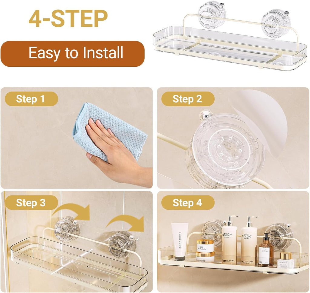 Suction Cup Shower Caddy, Wall Mounted No Drilling Bathroom Shower Organizers Storage Rack, Removable Shelves for Inside the Shower, Black
