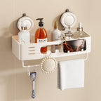 Voldra Corner Shower Caddy Suction Cup, Aluminum Corner Shower Shelves for Wall No Drilling, Large Suction Cup Shower Organizer with Towel Bar & Hooks Removable Bathroom Storage Rack(2 Pack-Gray)