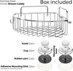 HASKO accessories Corner Shower Caddy with Suction Cups and 3M Adhesive Mounting Discs for porous surfaces - Stainless Steel Basket for Bathroom Storage (Chrome)