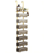 Aetyord Hanging Towel Racks for Bathroom No Drill - 6-Tier Over The Door Bath Towel Storage Organizer for Small Bathrooms - Tiered Back of Door Towel Holder Hanger for Rolled Towels RV Camper Black