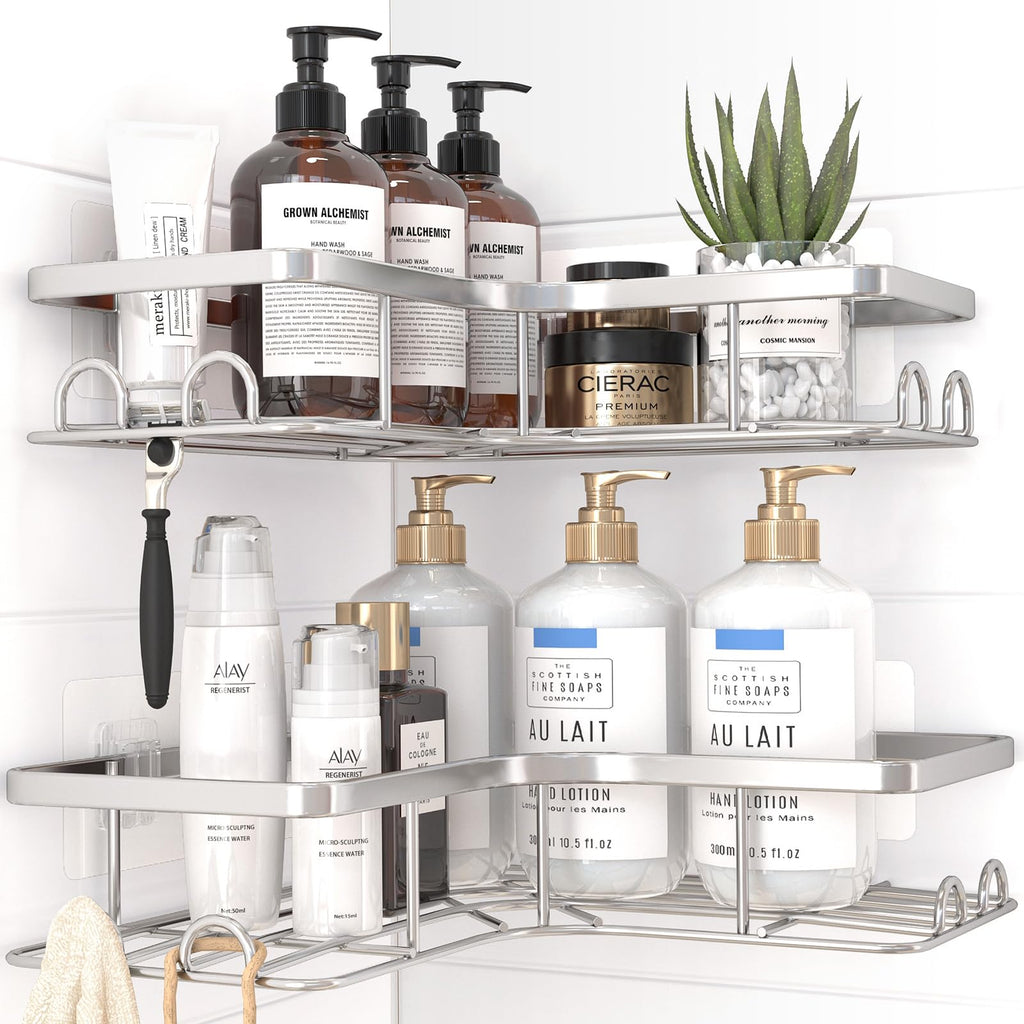 Sakugi Black Corner Shower Caddy Adhesive No Drilling Bathroom Shelves