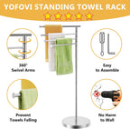 Freestanding Towel Rack, 40 Inch Tall Standing Towel Racks for Bathroom with Weighted Base, Modern Floor Towel Drying Holder Stand with 4 Swivel Arms, Stainless Steel, Chrome, YOFOVI