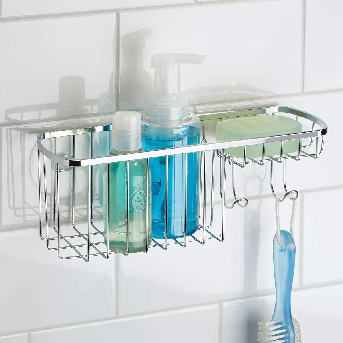 iDesign Gia Polished Stainless Steel Suction Combo Organizer Basket
