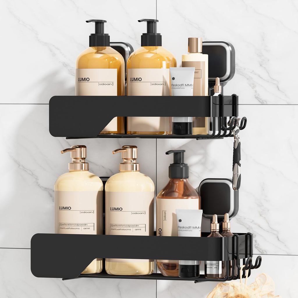 TAILI Shower Caddy Suction Cup Rustproof Metal Shower Shelves Black 2pack