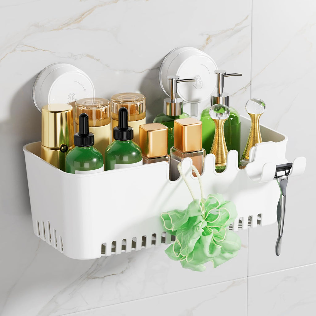 LUXEAR Shower Caddy Suction Cup NO-Drilling Removable Shower Shelf Powerful Heavy Duty Hold up to 22lbs, Waterproof Storage Basket for Shampoo & Toiletries Bathroom & Kitchen Caddy Organizer