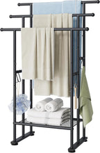 ELYKEN 3 Tier Freestanding Towel Rack with Shelf, 40" H Towel Stand, Black