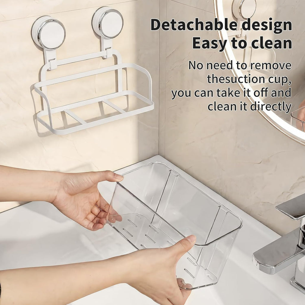Shower Caddy Suction Cup, Bathroom Organizer Shelf | Removable, No Drilling Clear Square Shower Shelves, Large Capacity, Reusable