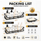 OMAIRA 3-Pack Shower Caddy with Soap Holder, Adhesive Rustproof No-drill Strudy Loading Inside Shower Organizer Shelves Rack Storage Bathroom Organization for Smooth Wall Glass Tile, Black (X-Large)