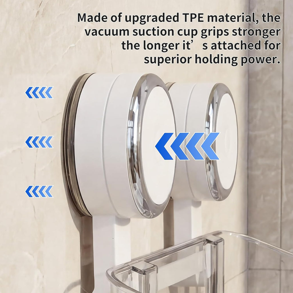 Shower Caddy Suction Cup, Bathroom Organizer Shelf | Removable, No Drilling Clear Square Shower Shelves, Large Capacity, Reusable