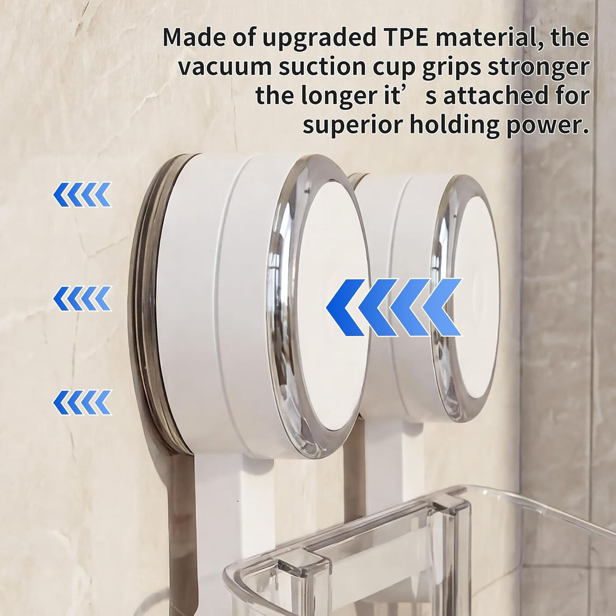 Shower Caddy Suction Cup, Bathroom Organizer Shelf | Removable, No Drilling Clear Square Shower Shelves, Large Capacity, Reusable