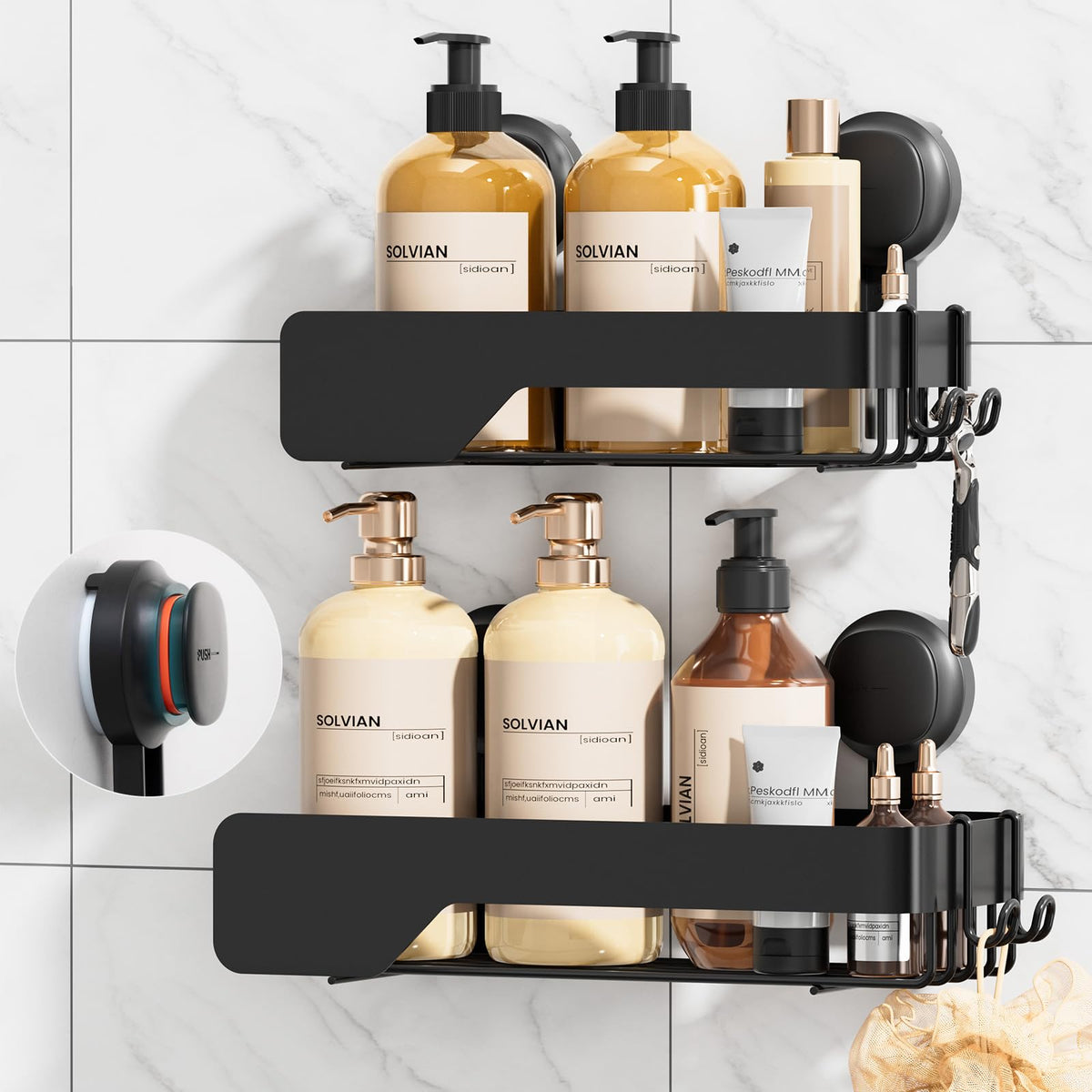 TAILI Shower Caddy Suction Cup Rustproof Metal Shower Shelves Black 2pack