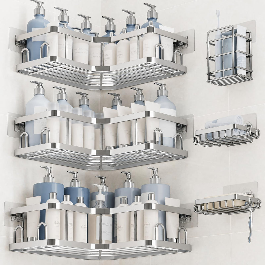 Veken Aluminum Corner Shower Caddy 4-Pack, Never Rust&Large Capacity, Grey
