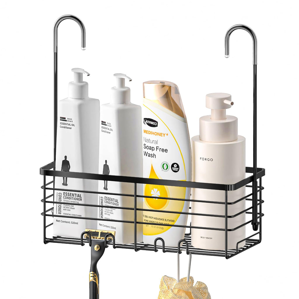 SHANSHUI Shower Hanging Caddy, Bathroom Shower Organizer Basket, Shampoo Bracket, Over Door Showers Rack with Hooks, 304 Stainless Steel Rustproof