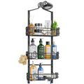 SWTYMIKI Shower Caddy Hanging Organizer - 3-Tier Rustproof Shower Organizer Over Showerhead with Adjustable Baskets, 24 Hooks, Soap & Razor Holder - No Drill Large Bathroom Storage Rack, Black