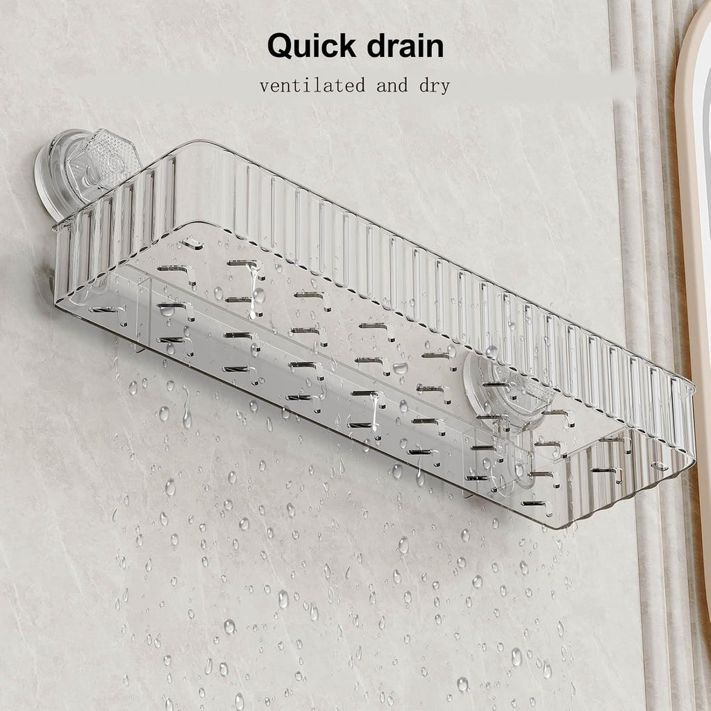 Shower Caddy Suction Cup Bathroom Shower Organizer for Bathroom Storage & Home Decor & Kitchen No Drilling Large Capacity Removable and Reusable Shower Shelves for Inside Shower. (clear, square)