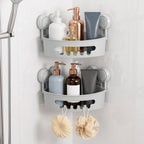 TAILI Corner Shower Caddy with Suction Cups, Wall Mounted Organizer Plastic Rack for Small Bathrooms, Kitchen, Removable Drill-Free Heavy Duty Shelf Basket, White