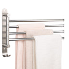 NearMoon Swivel Towel Rack, 13.8" Thicken 304 Stainless Steel 4-Arm Towel Bar, Space Saving Wall Mounted Towel Holder with Hook, Rustproof Swing Out Towel Hanger for Bathroom, Kitchen (Matte Black)