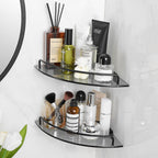 Voldra Corner Shower Caddy Suction Cup, Aluminum Corner Shower Shelves for Wall No Drilling, Large Suction Cup Shower Organizer with Towel Bar & Hooks Removable Bathroom Storage Rack(2 Pack-Gray)