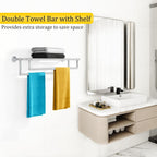 Double Towel Racks for Bathroom Towel Rack with Shelf, 24 Inch Double Towel Bars, Wall Mount Towel Holder for Bathroom Lavatory, Stainless Steel Towel Rod(Brushed Nickel)