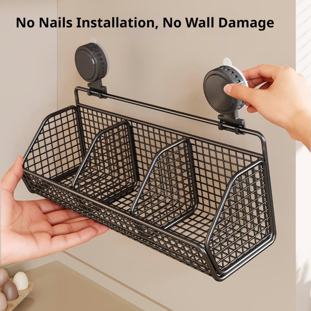 Metal Wire Hanging Storage Basket, Suction Cup Kitchen Basket (A3)