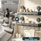 Shower Caddy Suction Cup 2 Pack with Hooks & Towel Rack, No Drilling