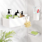 LUXEAR Shower Caddy Suction Cup Shower Basket 2 Pack, NO-Drilling Removable Plastic Shower Shelf Organizer for Bathroom Storage & Kitchen Max Hold 22lbs,Waterproof,One Second Installation Shower Rack