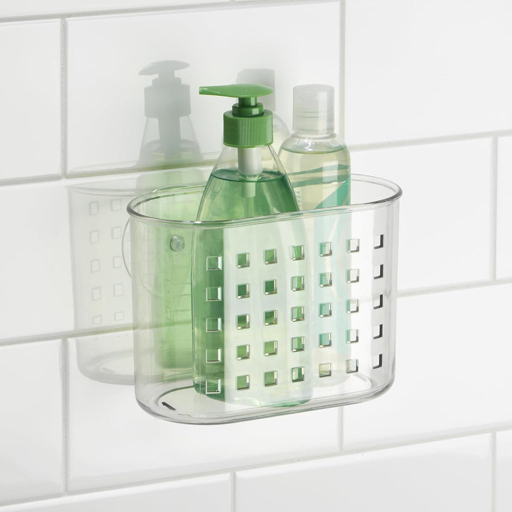 iDesign Small Suction Shower Basket for Bathroom Storage - Set of 2 - Clear - Made in USA