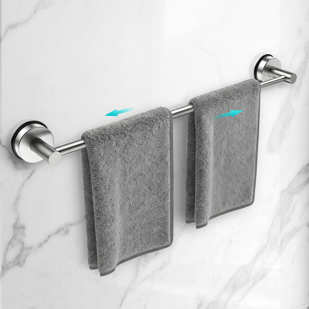 Adjustable Suction Cup Towel Bar for Bathroom Wall,14.6Inch~24 Inch Towel Racks for Bathroom,Stainless Steel Bath Towel Holder for Shower(Matte Black)