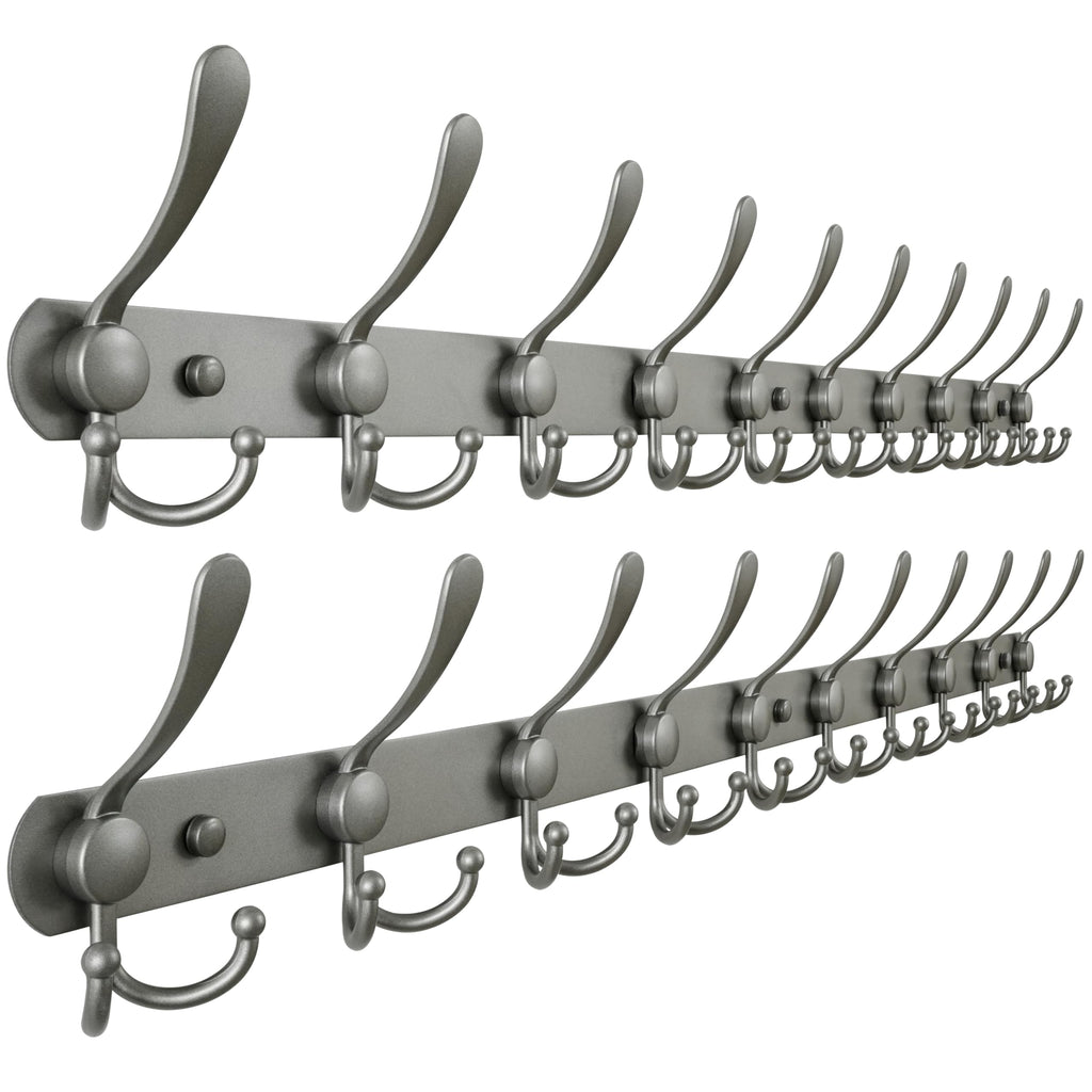 Dseap Coat Rack Wall Mounted - 5 Tri Hooks, Heavy Duty, Stainless Steel, Metal Coat Hook Rail for Coat Hat Towel Purse Robes Mudroom Bathroom Entryway (Black, 2 Packs)