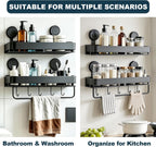 Shower Caddy Suction Cup 2 Pack with Hooks & Towel Rack, No Drilling