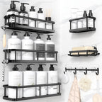 YASONIC Shower Caddy Adhesive, Rustproof Shower Organizer with Soap Holder, Large Capacity Shower Shelves for Inside Shower, No Drilling Bathroom Organizers and Storage for Home Decor 6 Pack Black