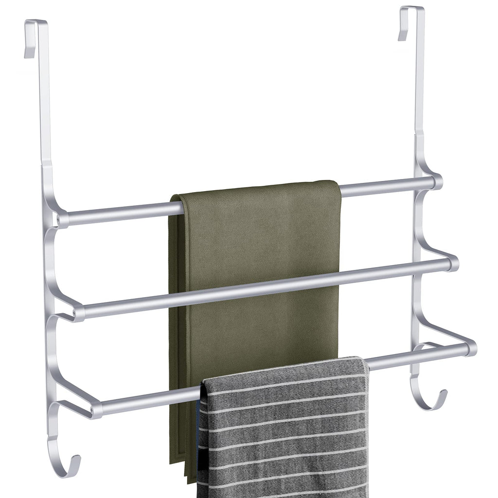 CANYAVE Over The Door Towel Rack, Over Door Towel Rack for Bathroom Door, Triple Towel Storage Holder with Hooks (Silver)