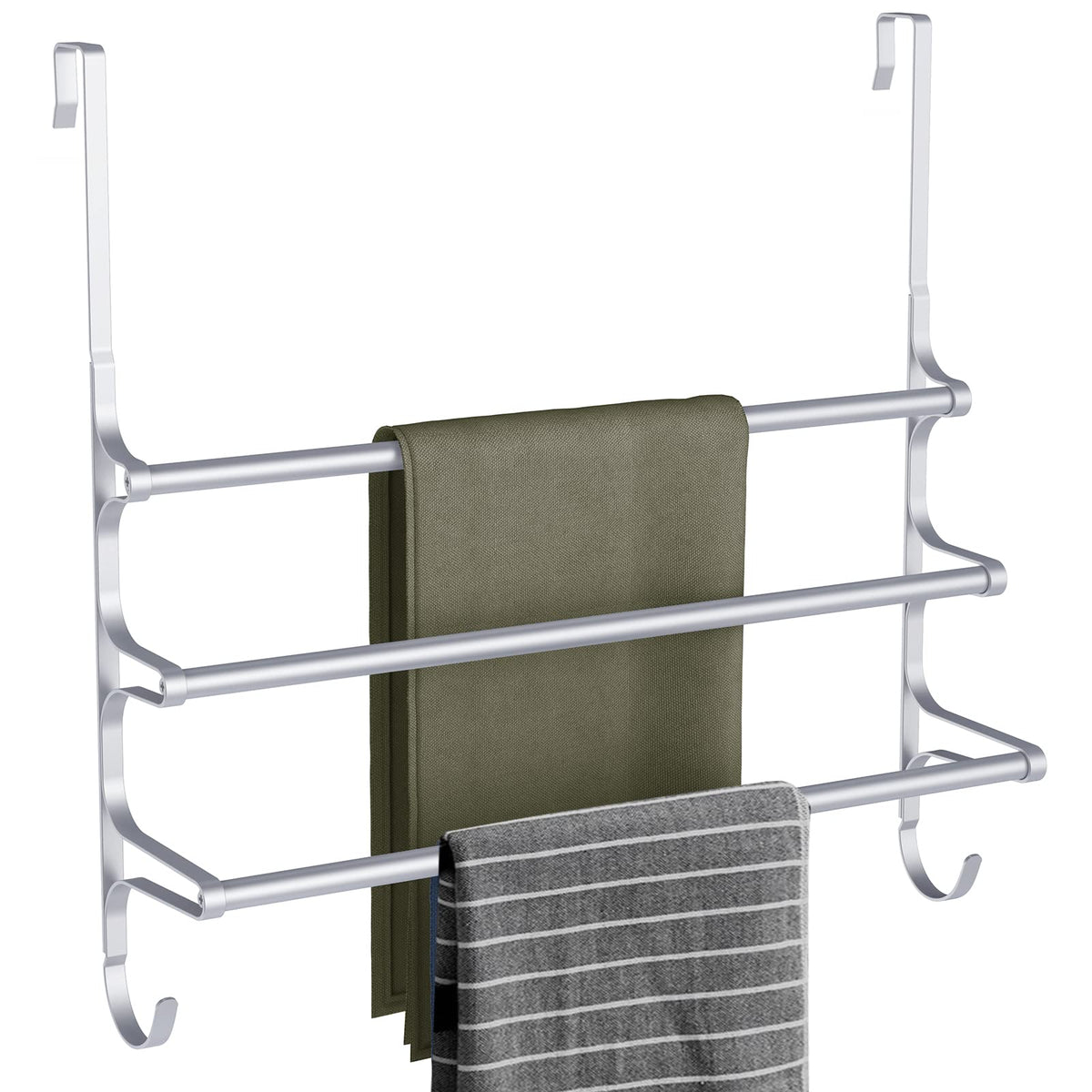 CANYAVE Over The Door Towel Rack, Over Door Towel Rack for Bathroom Door, Triple Towel Storage Holder with Hooks (Silver)
