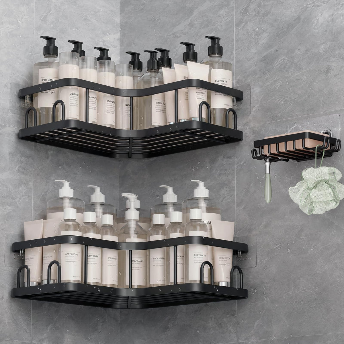 Veken Aluminum Corner Shower Caddy 4-Pack, Never Rust&Large Capacity, Grey