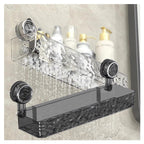 Corrugated Suction Cup Storage Holder Corner Shower Caddy Large Organizer Bathroom Shelf Clear Acrylic Shower Tray Shelves Inside Floating Shower Wall Shelf Bath Basket Rack Heavy Duty (Corner-Grey)