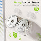 LUXEAR Shower Caddy Suction Cup, No Drilling Strong Hold Shower Organizer with Hooks & Soap Dish Fast Draining Removable Reusable Bathroom Storage Shelf Friendly for Bathroom/Kitchen/RV 22LBS Capacity