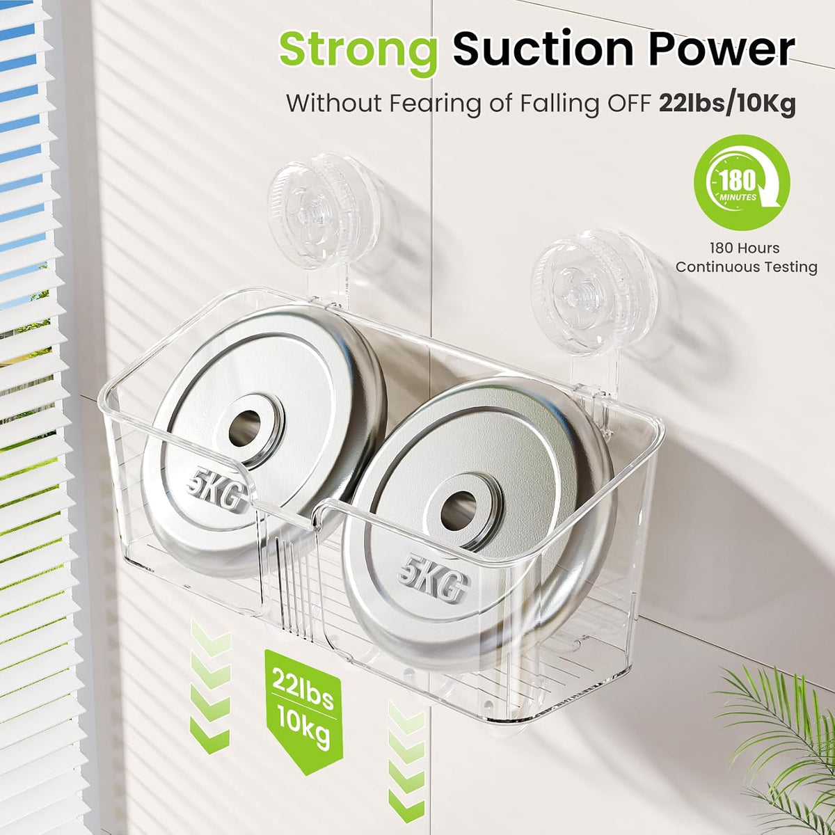 LUXEAR Shower Caddy Suction Cup, No Drilling Strong Hold Shower Organizer with Hooks & Soap Dish Fast Draining Removable Reusable Bathroom Storage Shelf Friendly for Bathroom/Kitchen/RV 22LBS Capacity