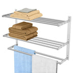 Bethom Bathroom Towel Rack with Bars, 24 Inch Towel Shelf, Brushed Nickel