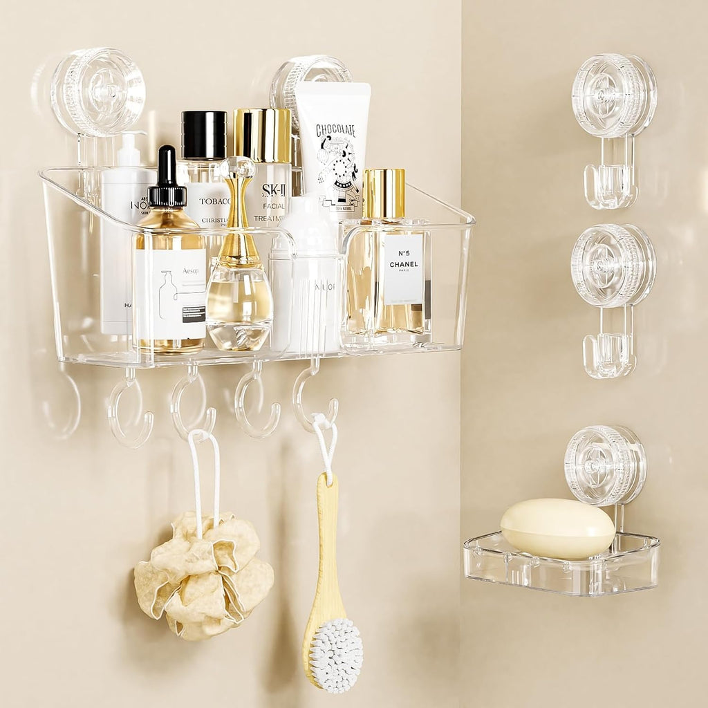LUXEAR Suction Cup Shower Caddy, No Drilling Shower Caddy, White