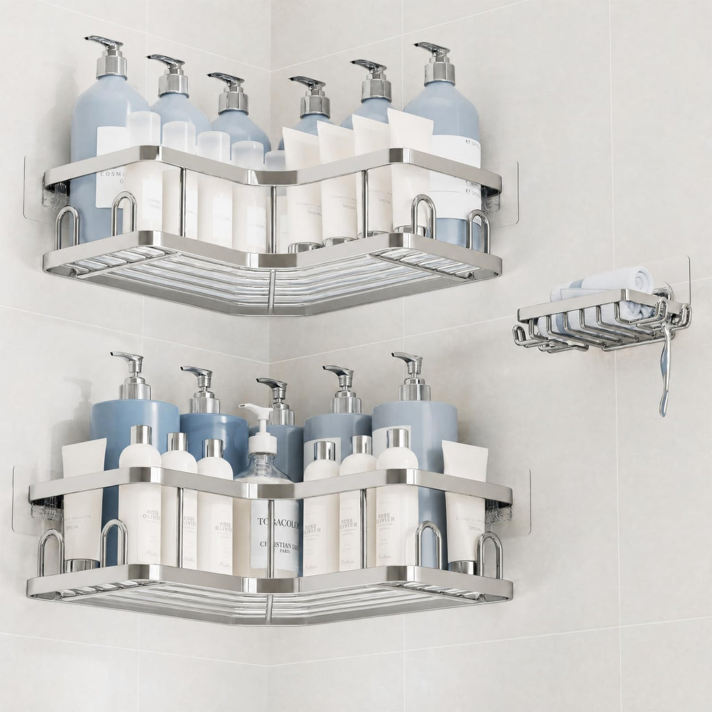 Veken Aluminum Corner Shower Caddy 4-Pack, Never Rust&Large Capacity, Grey