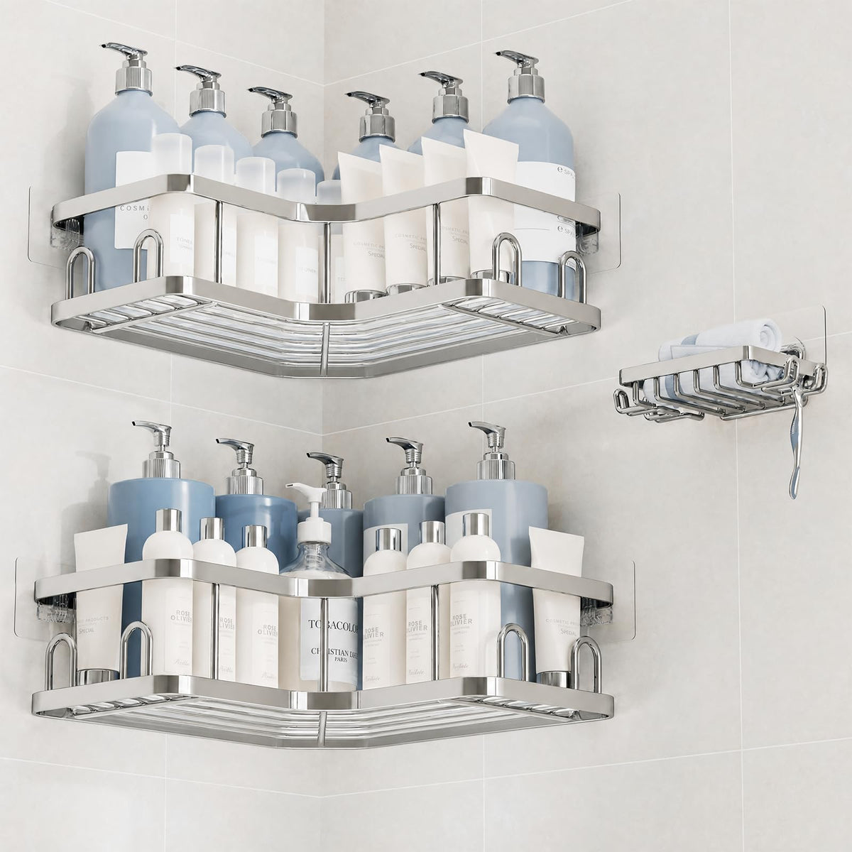 Veken Aluminum Corner Shower Caddy 4-Pack, Never Rust&Large Capacity, Grey