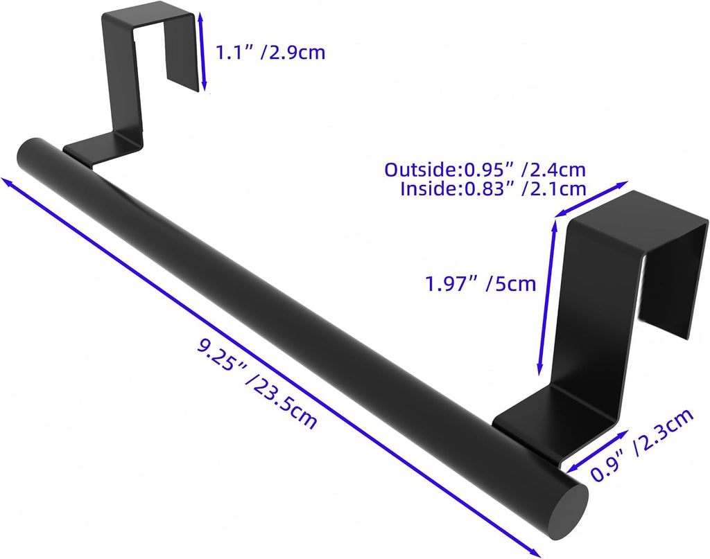Cabinet Door Towel Bar, Kitchen Towel Holder, Matte Black 2 Pack