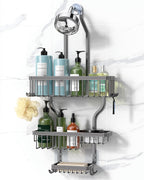 YASONIC Never Rust Shower Caddy Hanging, Aluminum Shower Racks for Inside Shower, 3-Tier Shower Organizer Hanging Over Shower Head with Hooks and Soap Holder, Silver